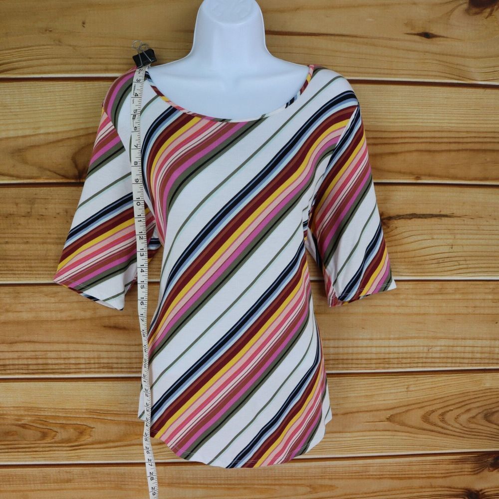 Apt. 9 Shirt Round Neck Blouse Womens Sz L Multicolor Striped Short (1/2) Sleeve - Picture 3 of 6